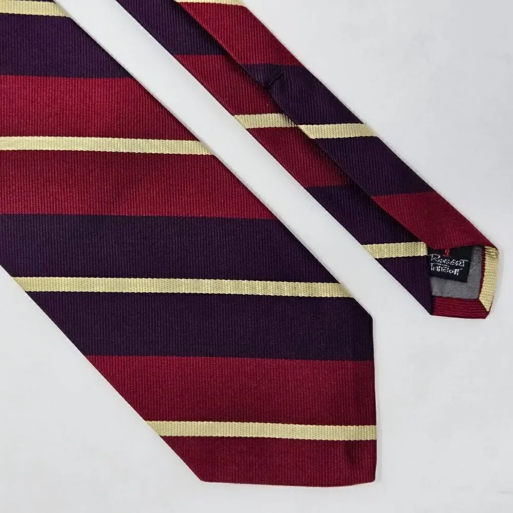 ROBERT TALBOTT PAUL SIMON SILK TIE RED PURPLE CREAM REPP STRIPE SATIN 3.5